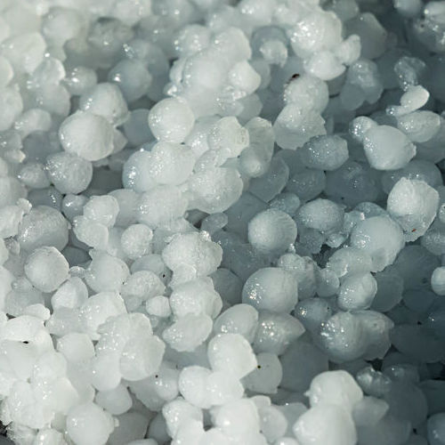Pile of hail that has just fallen.