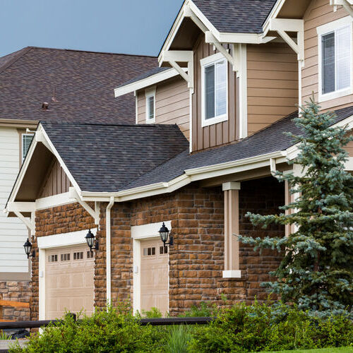 Typical American suburban community with model homes.